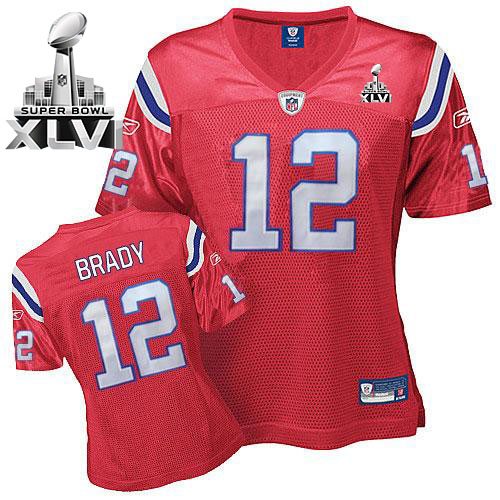 Patriots #12 Tom Brady Red Women's Alternate Super Bowl XLVI Stitched NFL Jersey - Click Image to Close